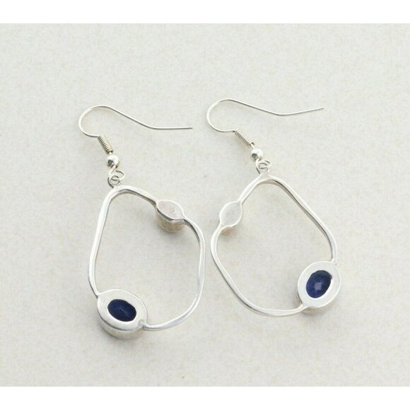 Sterling Silver Blue CZ and Moonstone Earrings Dangle Drop Earrings - Picture 7 of 7